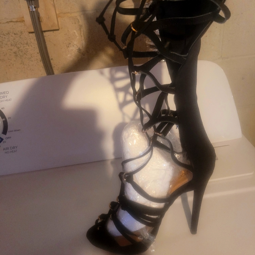 Open weave gladiator shoes